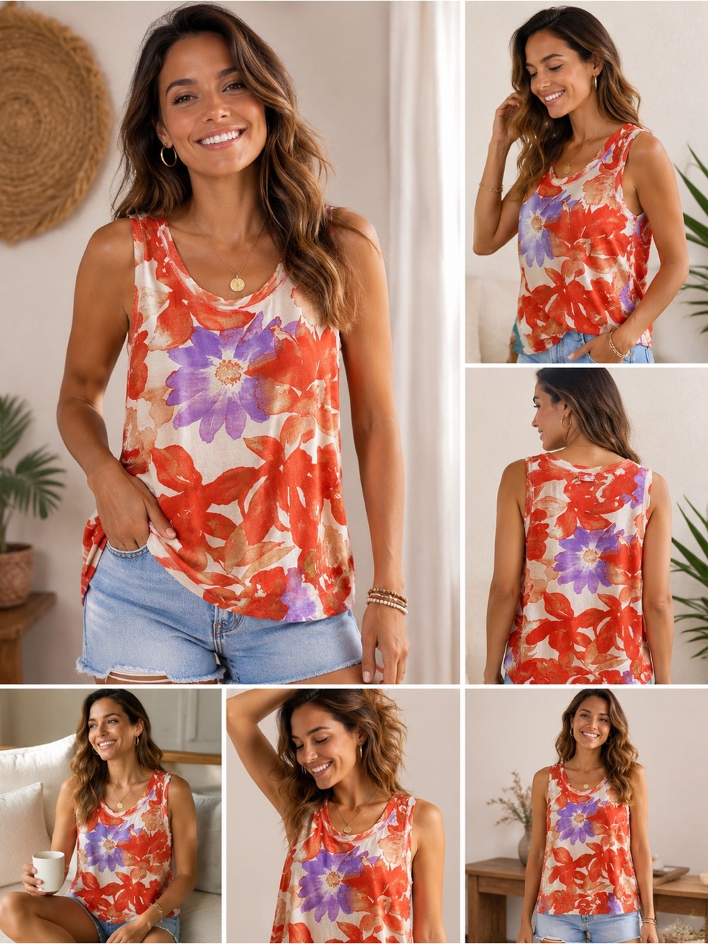 Simply Vera Vera Wang Orange & Purple Floral Tank Top